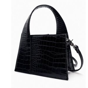 ZARA BLACK MOCK CROC CITY BAG